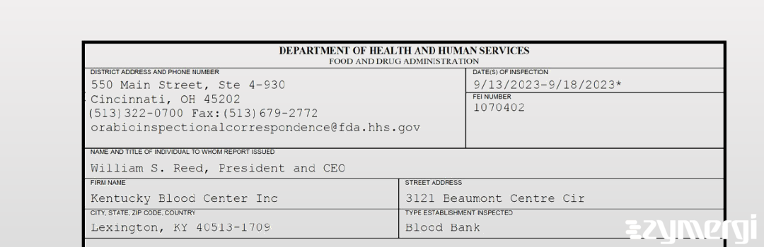 FDANews 483 Kentucky Blood Center Inc Sep 18 2023 top