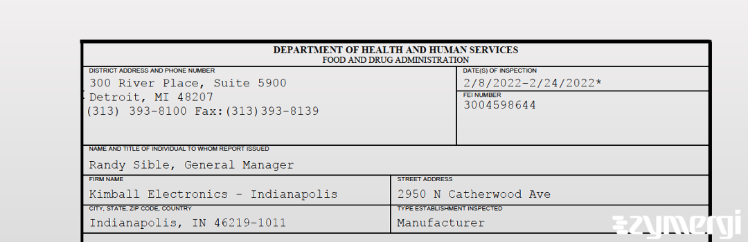 FDANews 483 Kimball Electronics - Indianapolis Feb 24 2022 top