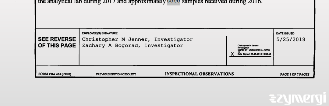 Christopher M. Jenner FDA Investigator Zachary A. Bogorad FDA Investigator