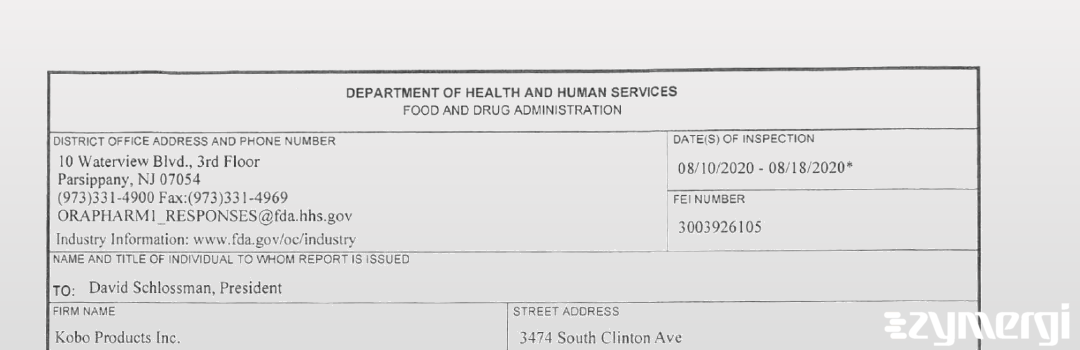 FDANews 483 Kobo Products, Inc Aug 18 2020 top