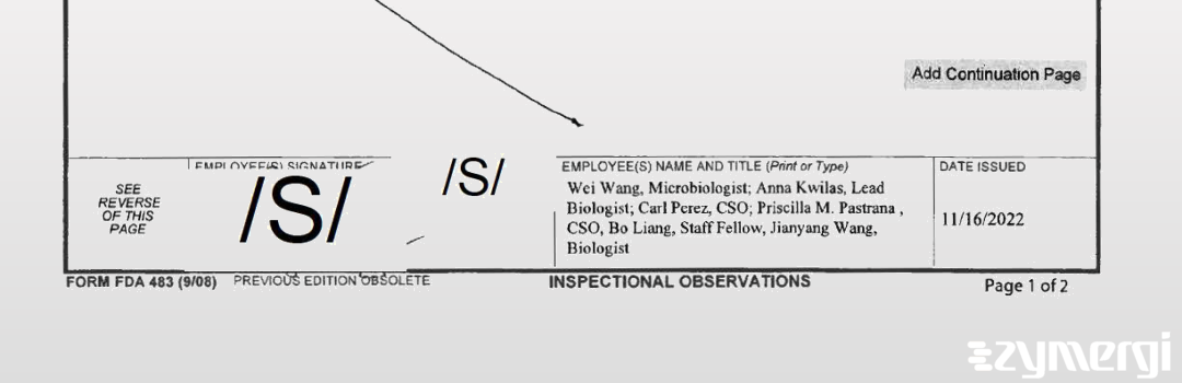 Carl A. Perez FDA Investigator Wei Wang FDA Investigator Anna R. Kwilas FDA Investigator Priscilla M. Pastrana FDA Investigator Bo Liang FDA Investigator Jianyang Wang FDA Investigator 