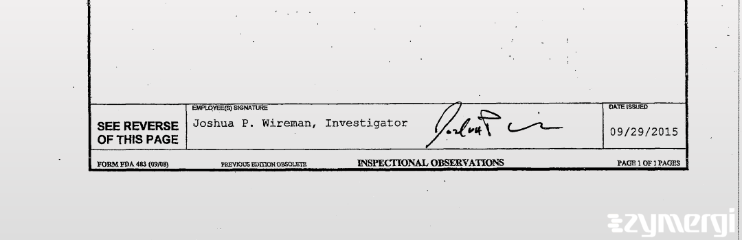 Joshua P. Wireman FDA Investigator 