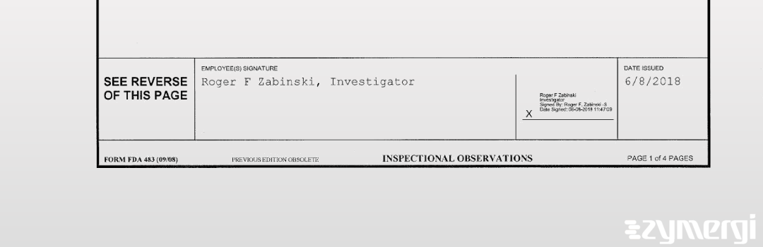 Roger F. Zabinski FDA Investigator 