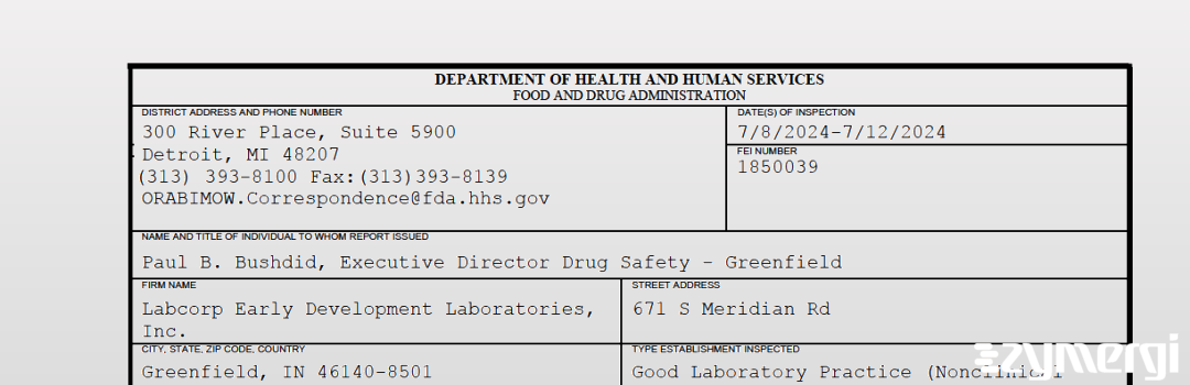 FDANews 483 Labcorp Early Development Laboratories, Inc. Jul 12 2024 top