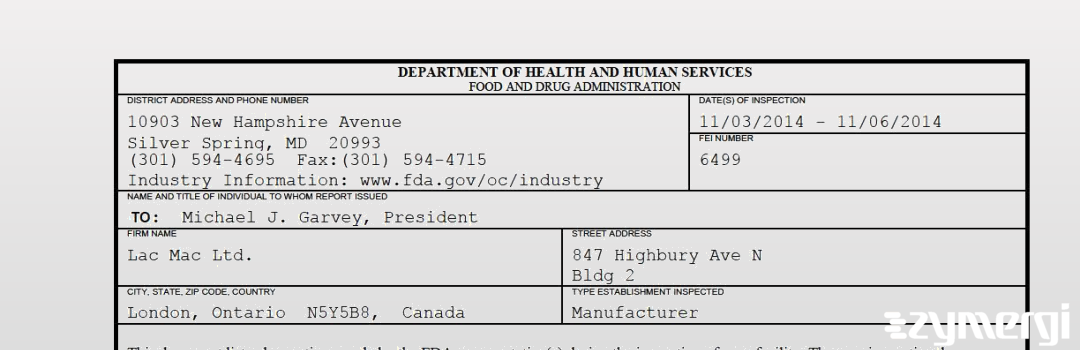 FDANews 483 Lac Mac Ltd. Nov 6 2014 top