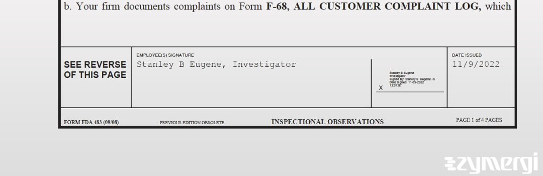 Stanley B. Eugene FDA Investigator 