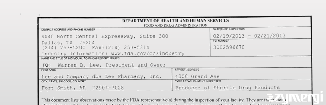 FDANews 483 Lee and Company Feb 21 2013 top