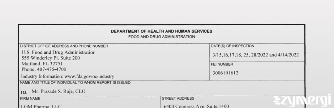 FDANews 483 LGM Pharma LLC Apr 14 2022 top