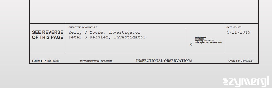 Peter S. Kessler FDA Investigator Kelly D. Moore FDA Investigator 
