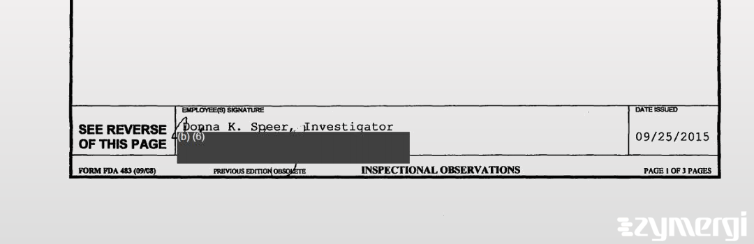 Donna K. Speer FDA Investigator 