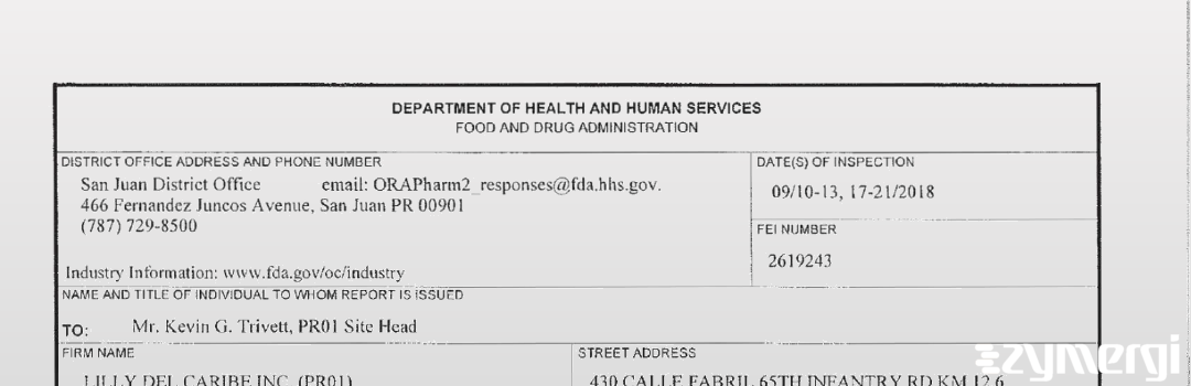 FDANews 483 Lilly del Caribe, Inc. (PR01) Sep 21 2018 top