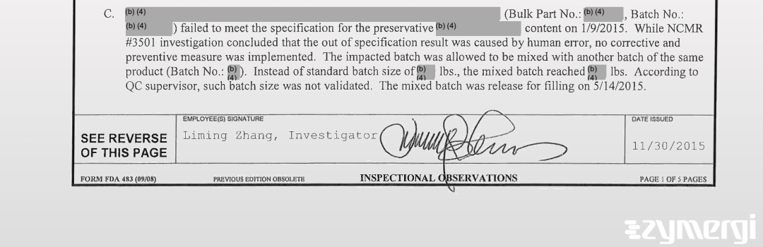 Liming Zhang FDA Investigator 