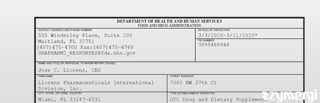 FDANews 483 Llorens Pharmaceuticals International Division, Inc. Mar 11 2020 top