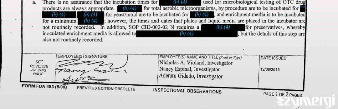 Nancy M. Espinal FDA Investigator Nicholas A. Violand FDA Investigator Adetutu M. Gidado FDA Investigator