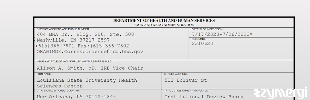 FDANews 483 Louisiana State University Health Sciences Center Jul 26 2023 top