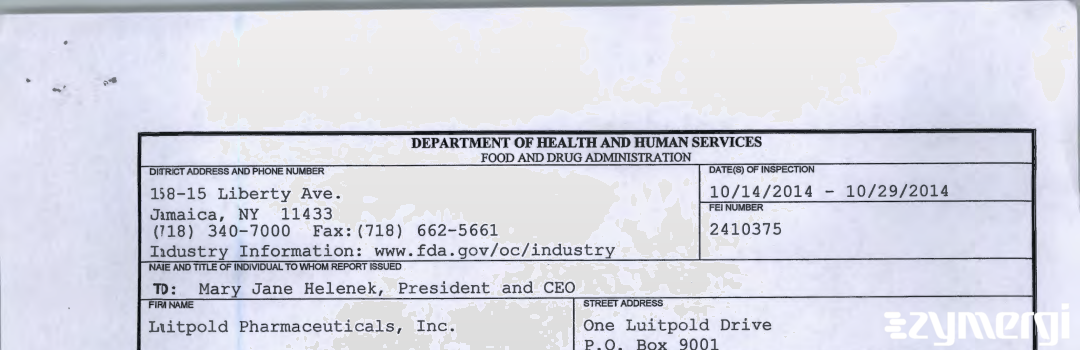 FDANews 483 Luitpold Pharmaceuticals, Inc. Oct 29 2014 top