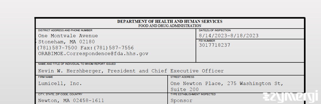 FDANews 483 Lumicell, Inc. Aug 18 2023 top