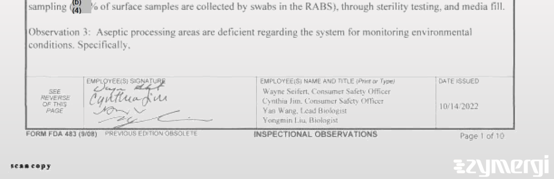 Wayne E. Seifert FDA Investigator Cynthia Jim FDA Investigator 