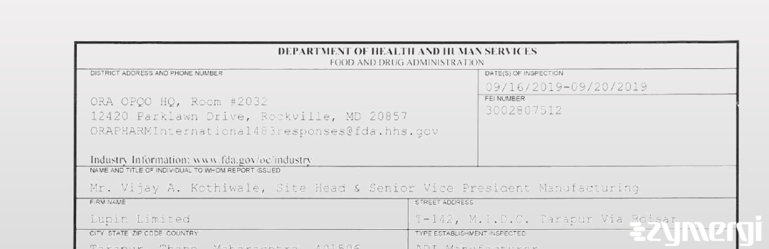 FDANews 483 Lupin Limited Sep 20 2019 top