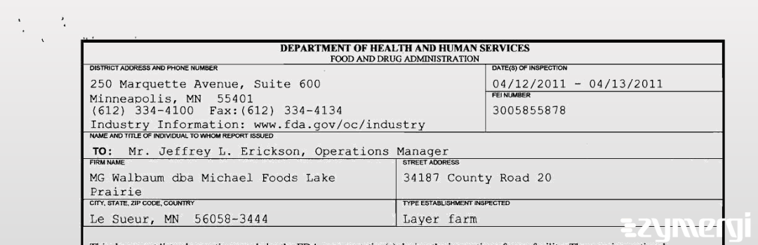 FDANews 483 M. G. Waldbaum Company Apr 13 2011 top