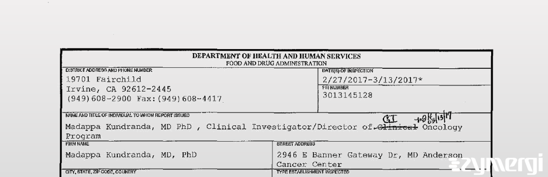 FDANews 483 Madappa Kundranda, MD, PhD Mar 13 2017 top
