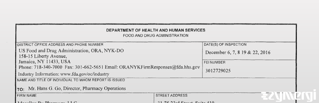 FDANews 483 Magellan Rx Pharmacy, LLC Dec 22 2016 top