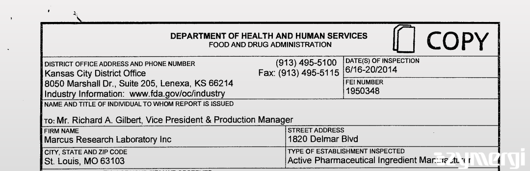 FDANews 483 Marcus Research Lab Inc Jun 20 2014 top