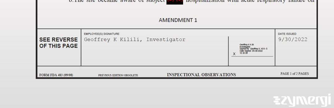 Geoffrey K. Kilili FDA Investigator