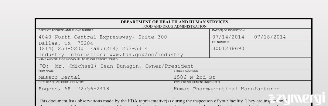 FDANews 483 Massco Dental Jul 18 2014 top