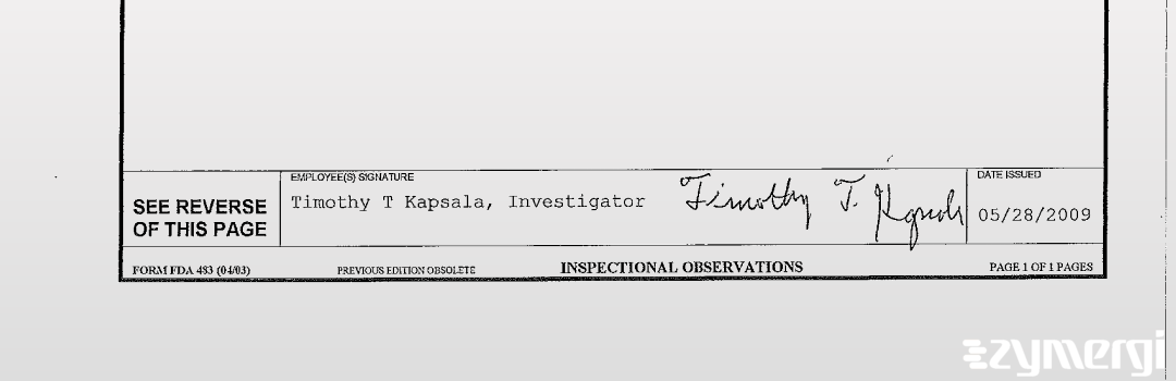 Timothy T. Kapsala FDA Investigator 