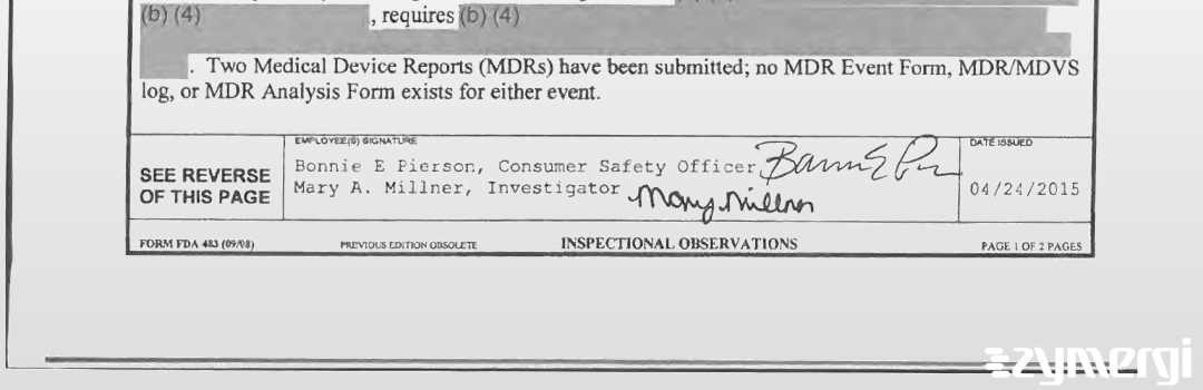 Mary A. Millner FDA Investigator Bonnie E. Pierson FDA Investigator Bonnie E. Conley FDA Investigator