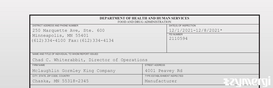 FDANews 483 Mclaughlin Gormley King Company Dec 8 2021 top