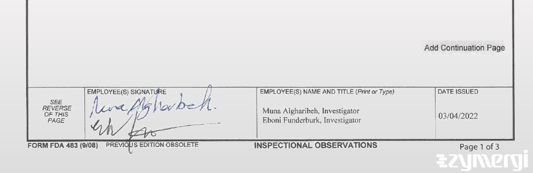 Muna Algharibeh FDA Investigator Eboni S. Funderburk FDA Investigator 