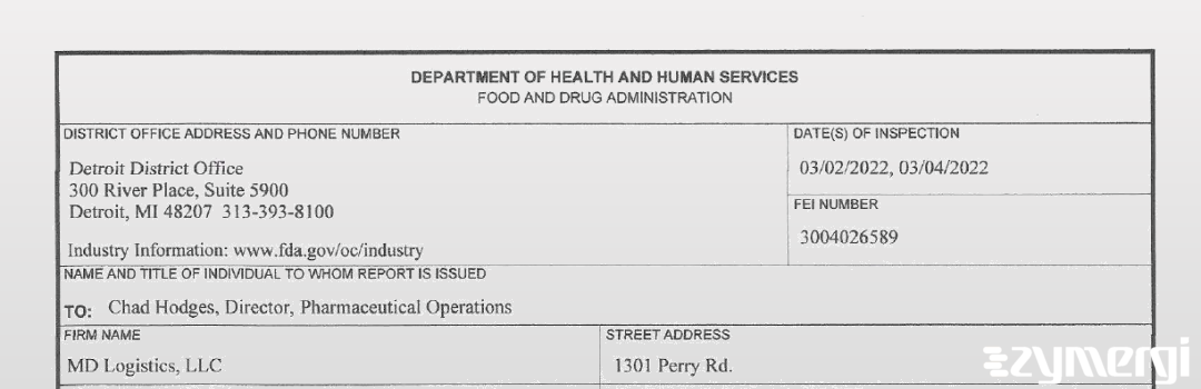 FDANews 483 MD Logistics, LLC Mar 4 2022 top
