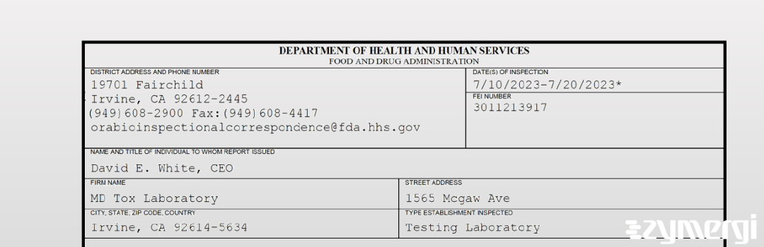 FDANews 483 MD Tox Laboratory Jul 20 2023 top