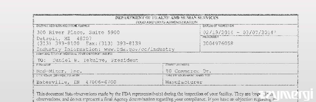 FDANews 483 Med-Mizer, Inc. Mar 7 2014 top