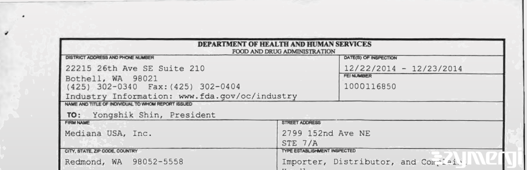 FDANews 483 Mediana USA, Inc. Dec 23 2014 top