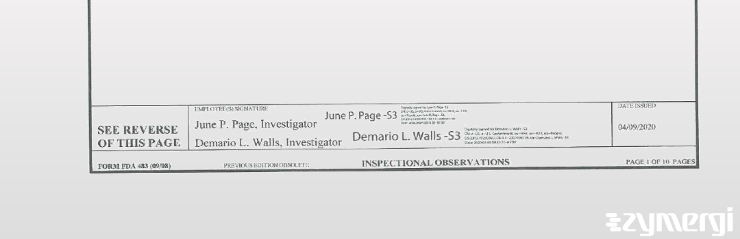 Demario L. Walls FDA Investigator June P. Page FDA Investigator