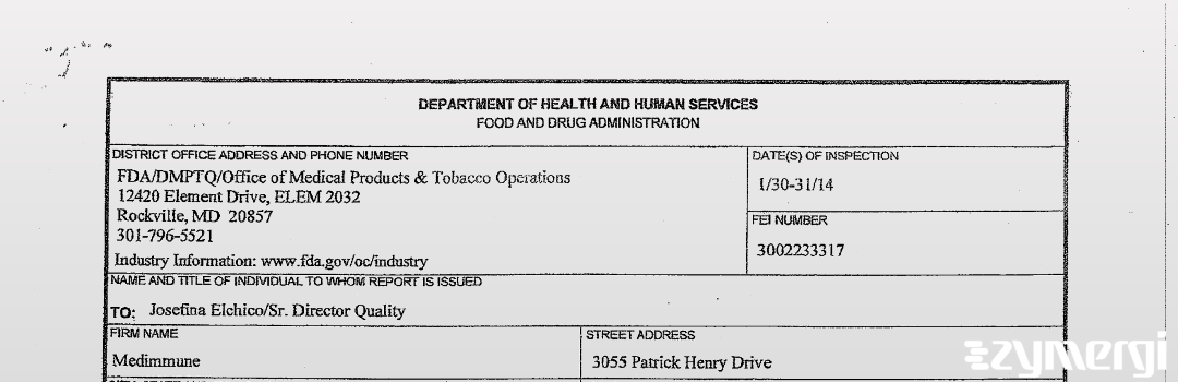 FDANews 483 MedImmune Vaccines, Inc Jan 31 2014 top