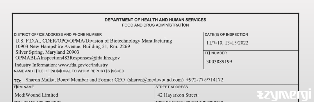 FDANews 483 Mediwound Ltd Nov 15 2022 top