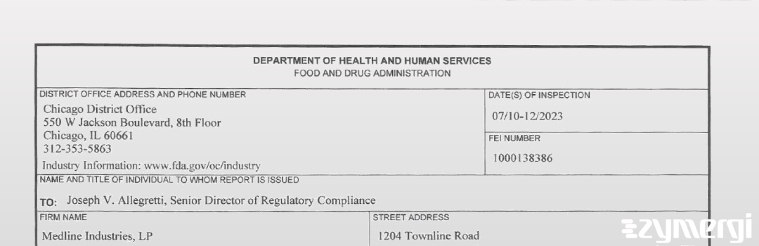 FDANews 483 Medline Industries Inc Jul 12 2023 top