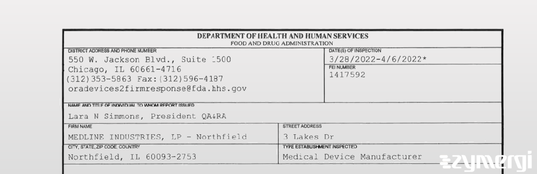 FDANews 483 MEDLINE INDUSTRIES, LP - Northfield Apr 6 2022 top