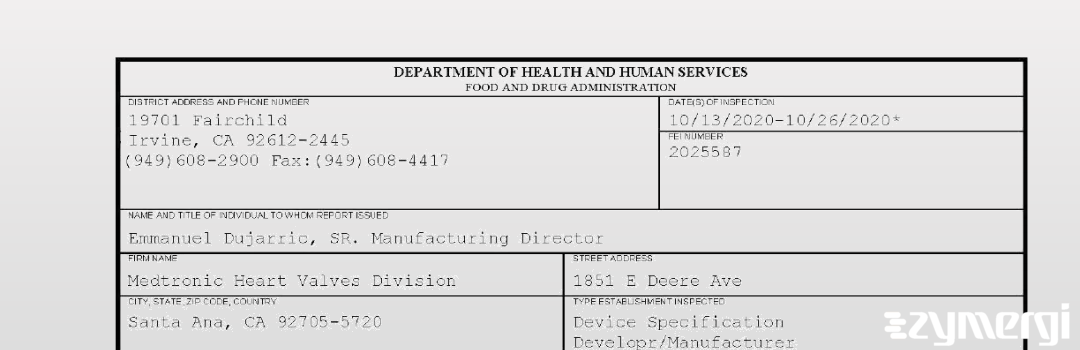 FDANews 483 Medtronic Heart Valves Division Oct 26 2020 top