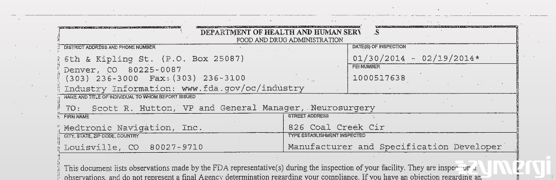 FDANews 483 Medtronic Navigation, Inc. Feb 19 2014 top
