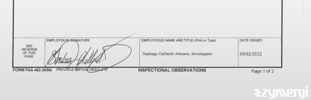 Santiago Gallardo Johnson FDA Investigator 