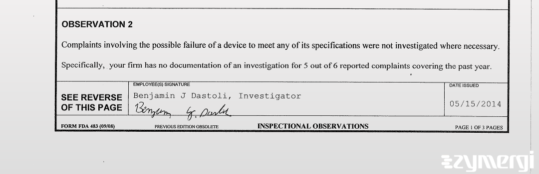 Benjamin J. Dastoli FDA Investigator 