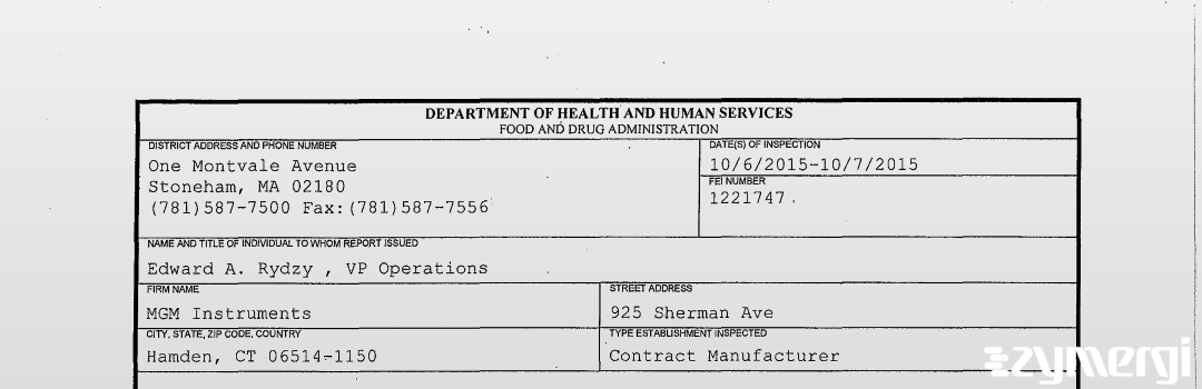 FDANews 483 MGM Instruments Oct 7 2015 top