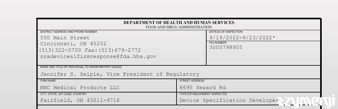 FDANews 483 MHC Medical Products LLC Sep 23 2022 top