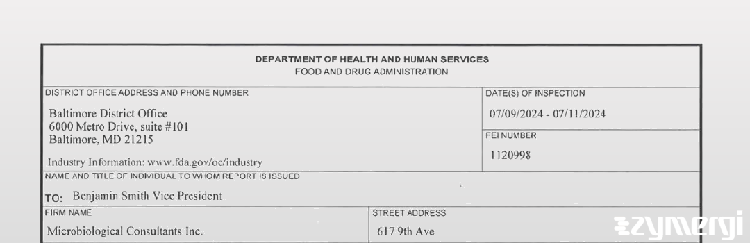FDANews 483 Microbiological Consultants, Inc. Jul 11 2024 top