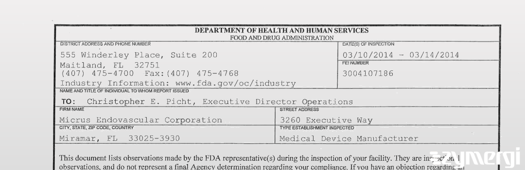 FDANews 483 Micrus Endovascular Corporation Mar 14 2014 top